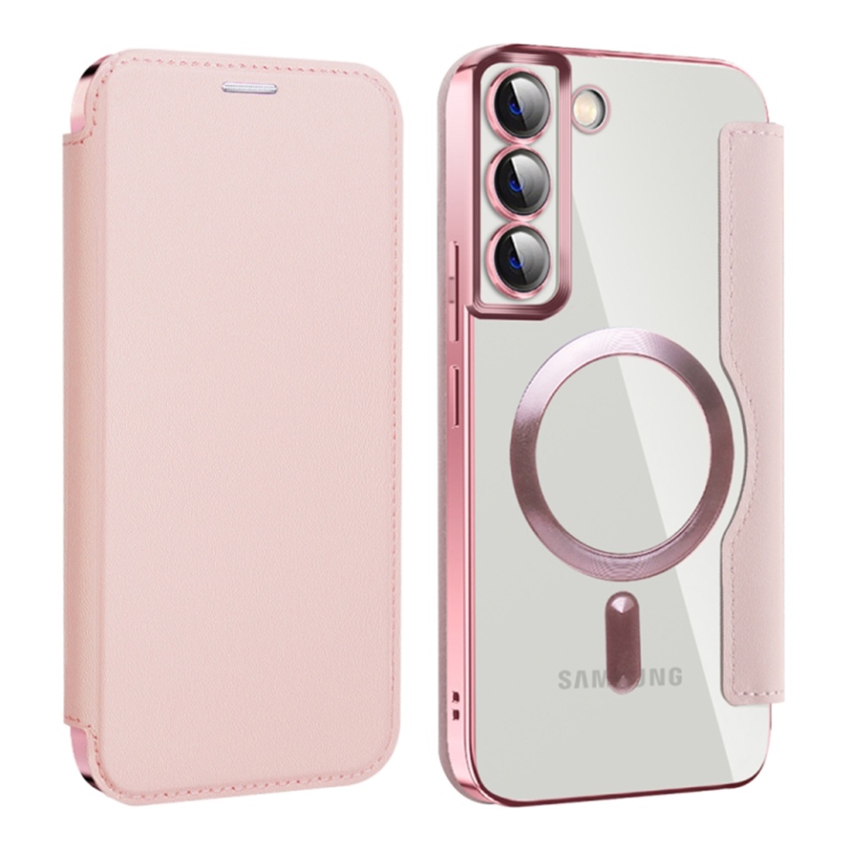Husa pentru Samsung Galaxy S22 Plus 5G tip carte, SKYDDAR INOVATION, SmartMag Book, Magsafe, RFiD, Suport Carduri, set cu sticker, Roz - 1 | YEO