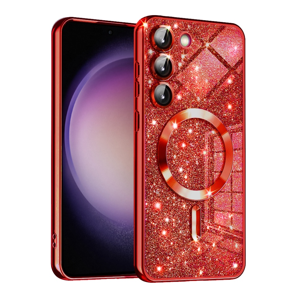 Husa pentru Samsung Galaxy S23 Design Antisoc, Fundal Detasabil 2-in-1, Protectie Superioara, Margini Ridicate, SKDR Glitter - Rosu