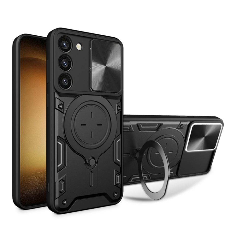 Husa pentru Samsung Galaxy S23 Plus, SKYDDAR INNOVATION, CamGuard Pro, Inel Magnetic, Protectie Camera, set cu sticker, Negru