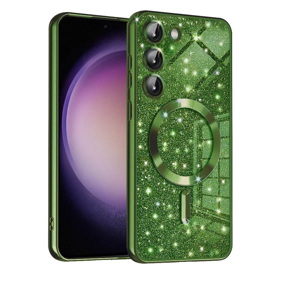 Husa pentru Samsung Galaxy S23 Plus, SKYDDAR INNOVATION, Luxury Glitter Magsafe, Antisoc, Fundal Detasabil 2-in-1, Margini Ridicate, set cu sticker, Verde