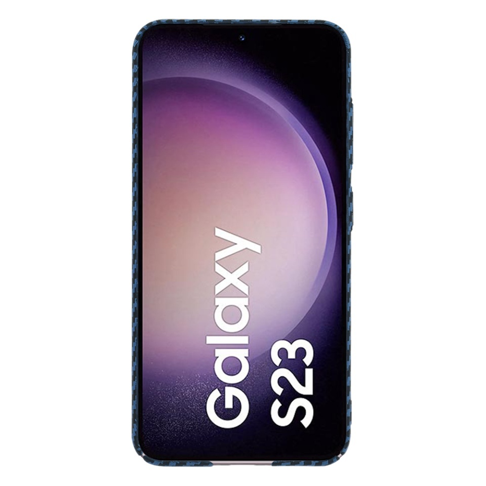 Husa pentru Samsung Galaxy S23, SKYDDAR INNOVATION, textura carbon, Carbonite FiberShell, set cu sticker, Cyan, - 1 | YEO