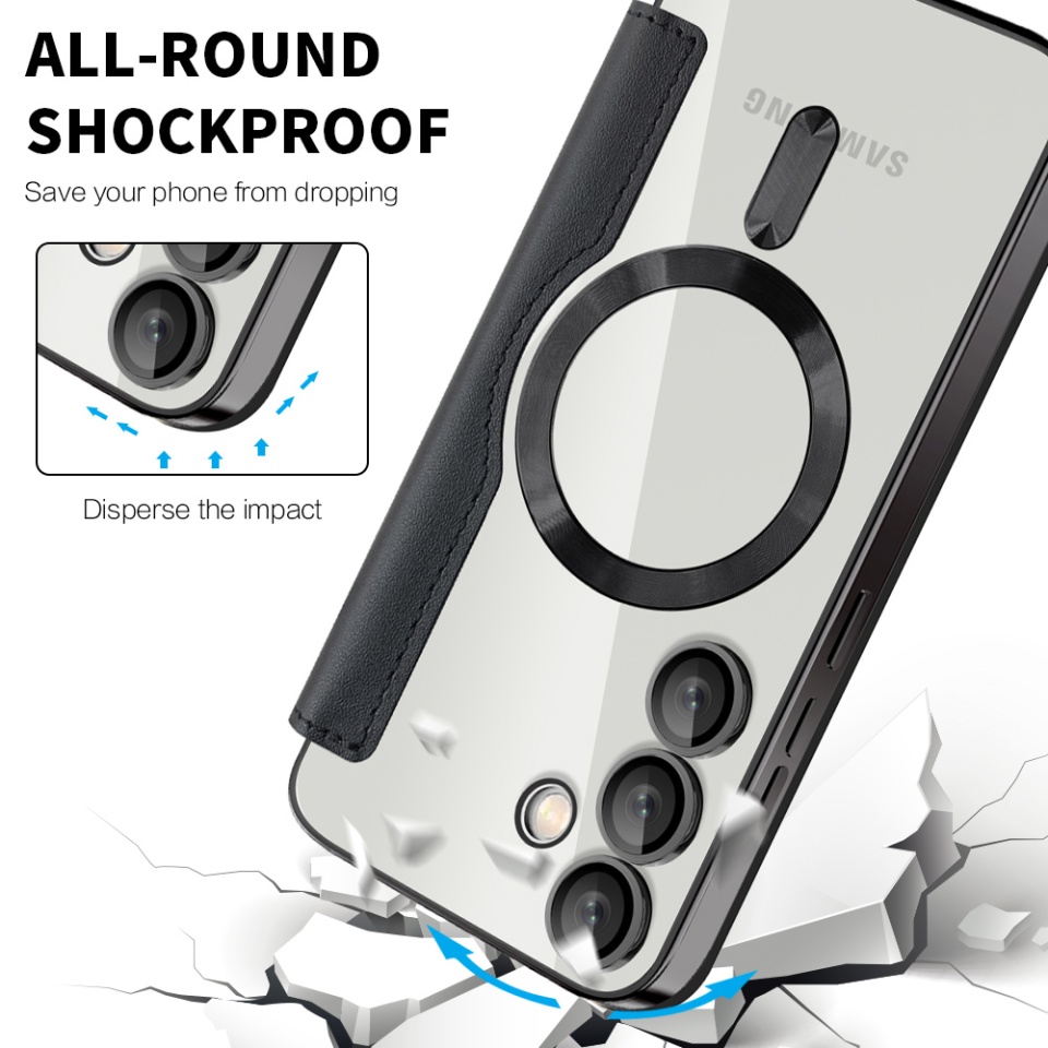Husa pentru Samsung Galaxy S23 tip carte, SKYDDAR INOVATION, SmartMag Book, Magsafe, RFiD, Suport Carduri, set cu sticker, Negru - 3 | YEO