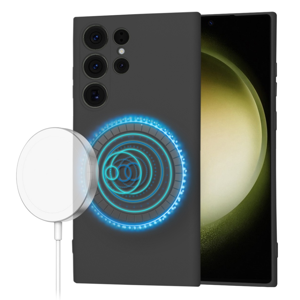 Husa pentru Samsung Galaxy S23 Ultra din Silicon Catifelat, Protectie Premium, Skyddar SoftElegance MagSafe - Negru - 9