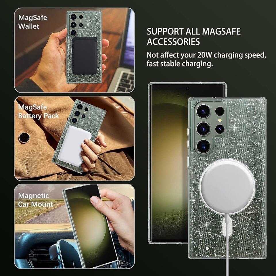 Husa pentru Samsung Galaxy S23 Ultra, Magsafe, din Silicon TPU cu Sclipici, Design Elegant si Ultra Subtire, SKDR Shine - Transparenta - 3 | YEO