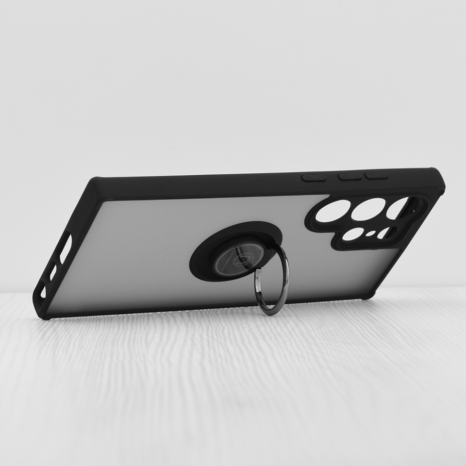 Husa pentru Samsung Galaxy S23 Ultra, SKYDDAR INNOVATION, Glinth cu Inel Rotativ 360° Magnetic, Negru, set cu sticker - 1 | YEO