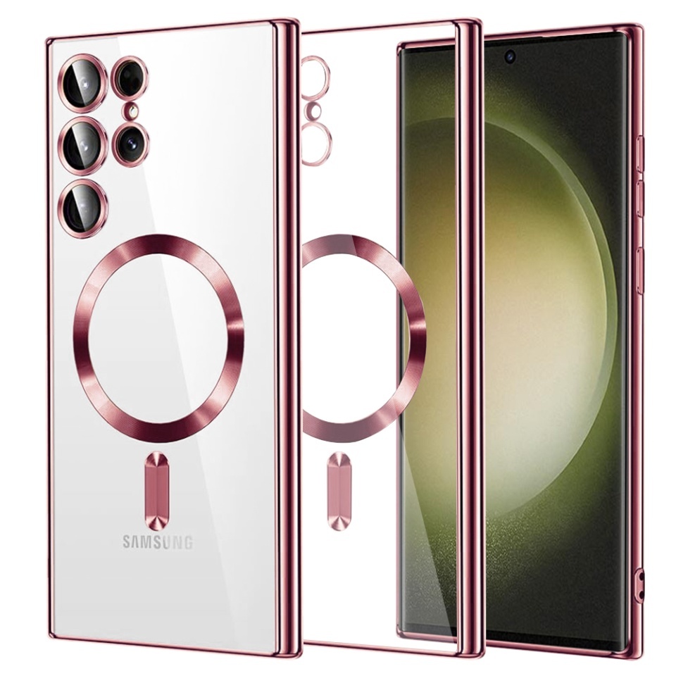 Husa pentru Samsung Galaxy S23 Ultra, SKYDDAR INNOVATION, Luxury Shield Magsafe, Protectie Antisoc, set cu sticker, Roz