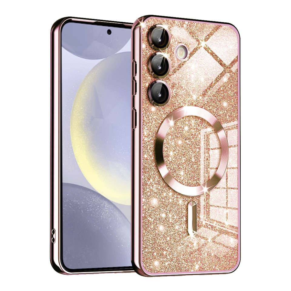 Husa pentru Samsung Galaxy S24 Design Antisoc, Fundal Detasabil 2-in-1, Protectie Superioara, Margini Ridicate, SKDR Glitter - Roz auriu