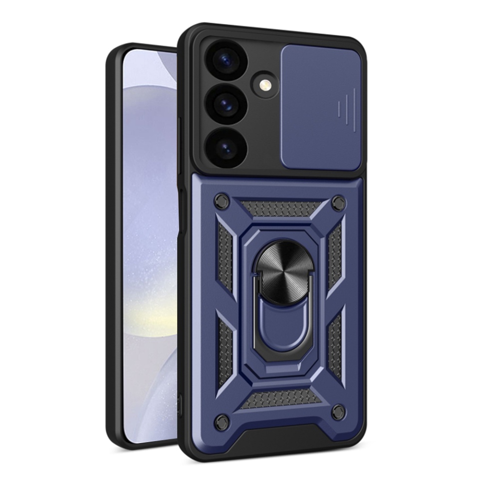 Husa pentru Samsung Galaxy S24 FE cu inel magnetic si protectie camera Skyddar CamShield - Albastru