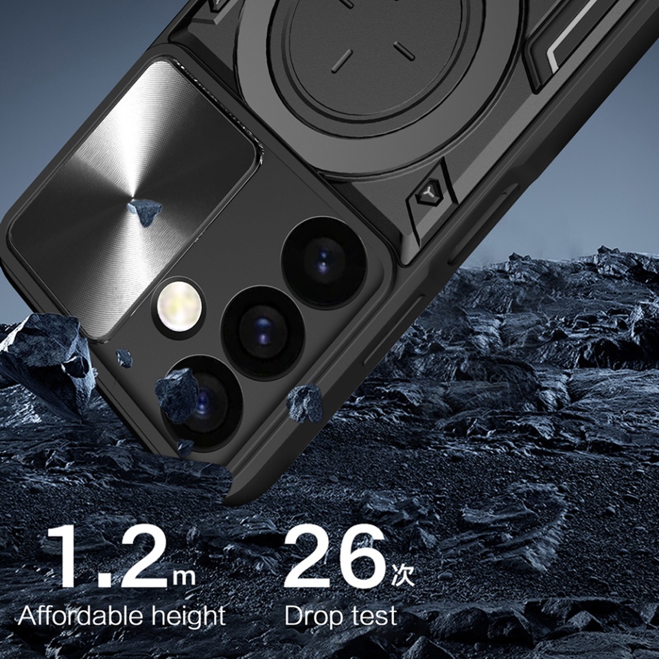 Husa pentru Samsung Galaxy S24 FE, SKYDDAR INNOVATION, CamGuard Pro, Inel Magnetic, Protectie Camera, set cu sticker, Mov - 2 | YEO