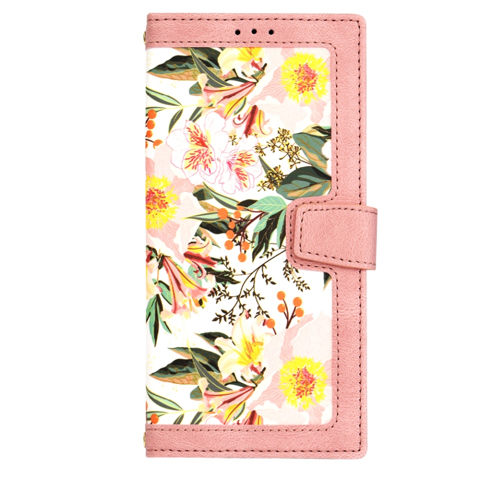 Husa pentru Samsung Galaxy S24 Ultra din Piele Ecologică cu Design Floral, Protecție 360°, Stand Integrat, Buzunare pentru Carduri, SKDR Floral Wallet - Roz - 2 | YEO