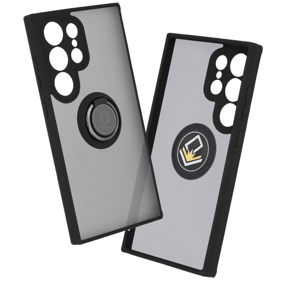 Husa pentru Samsung Galaxy S24 Ultra, SKYDDAR INNOVATION, Glinth cu Inel Rotativ 360° Magnetic, Negru, set cu sticker