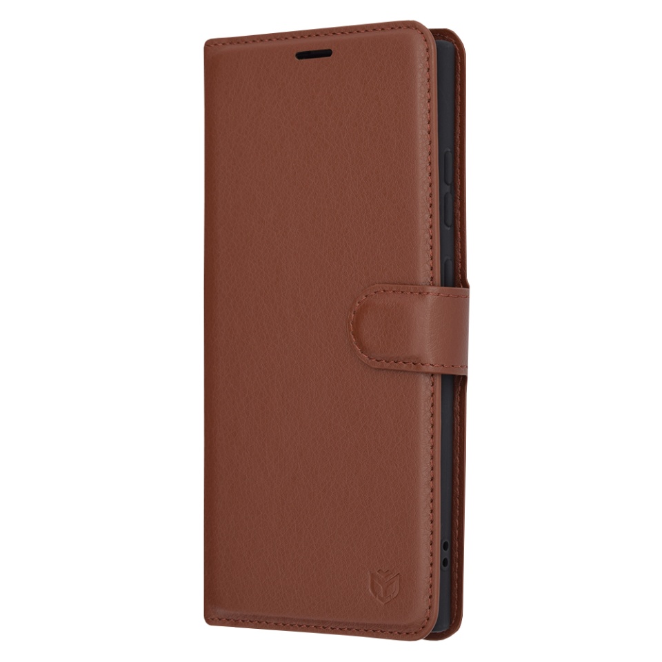 Husa pentru Samsung Galaxy S24 Ultra, SKYDDAR INNOVATION, Leather Folio tip Carte, cu Portofel Interior, Finisaje Premium, set cu sticker, Maro - 3 | YEO