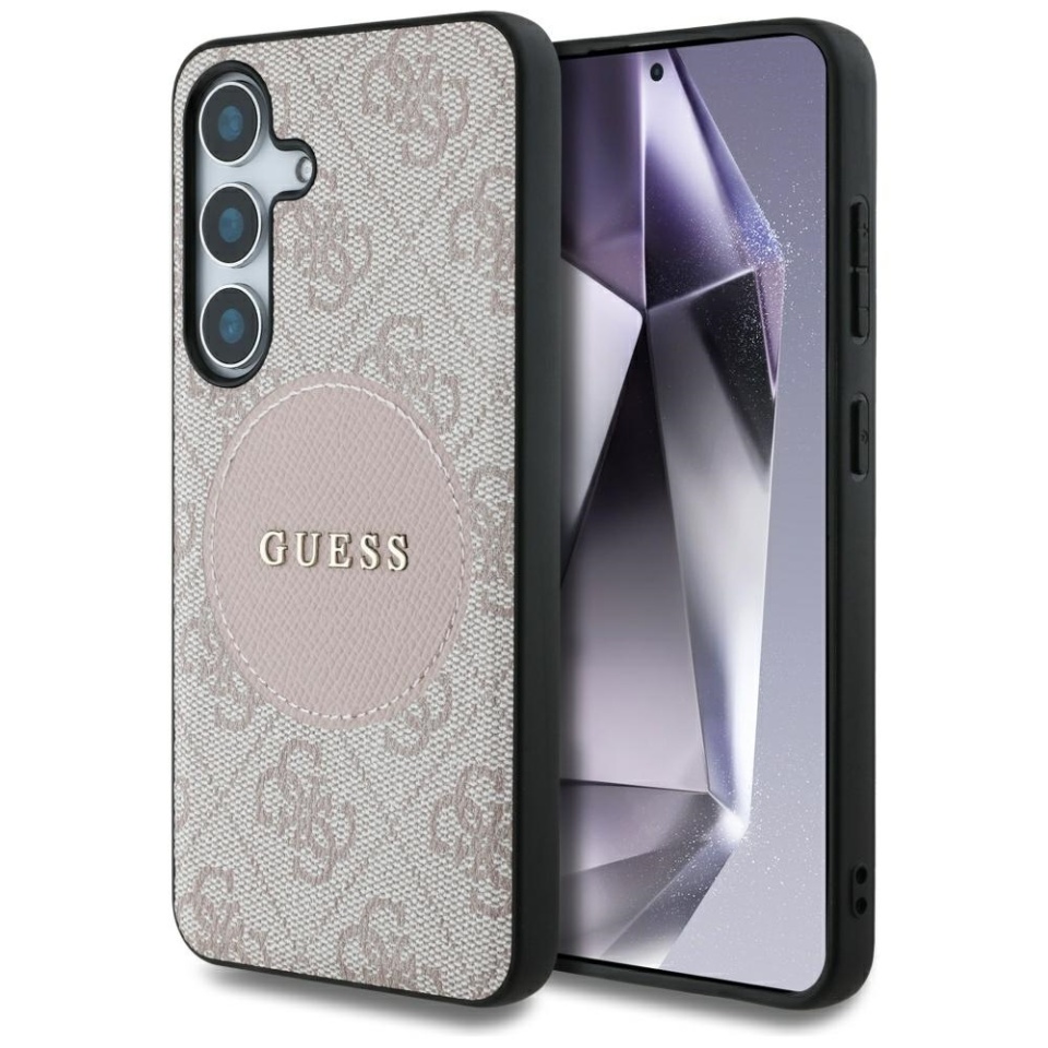 Husa pentru Samsung Galaxy S25, Circle Classic Logo MagSafe, Guess, Roz