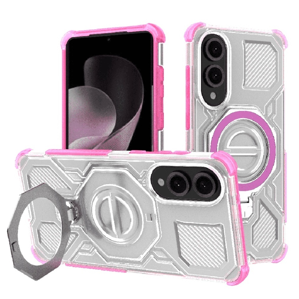 Husa pentru Samsung Galaxy S25 Edge, Antisoc, SKYDDAR INOVATION, Carbon Shield PRO, Magsafe, set cu sticker, Roz