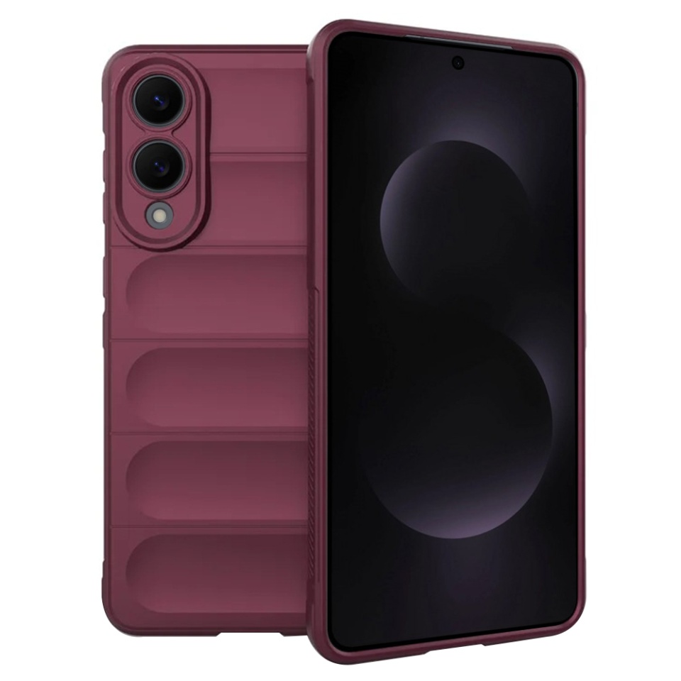 Husa pentru Samsung Galaxy S25 Edge, SKYDDAR INNOVATION, Vogue din Silicon Mat, set cu sticker, Bordo