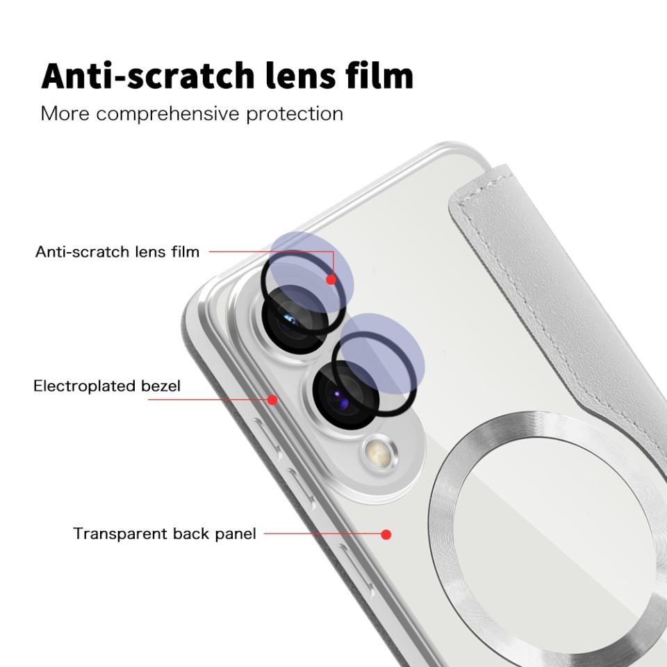 Husa pentru Samsung Galaxy S25 Edge tip carte, SKYDDAR INOVATION, SmartMag Book, Magsafe, RFiD, Suport Carduri, set cu sticker, Gri - 2 | YEO