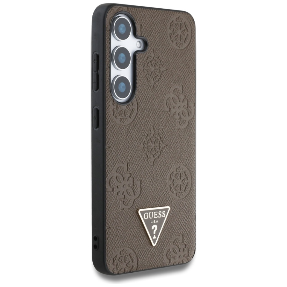 Husa pentru Samsung Galaxy S25, Guess, Peony Grained Hot Stamp Triangle Logo MagSafe, Maro - 2 | YEO