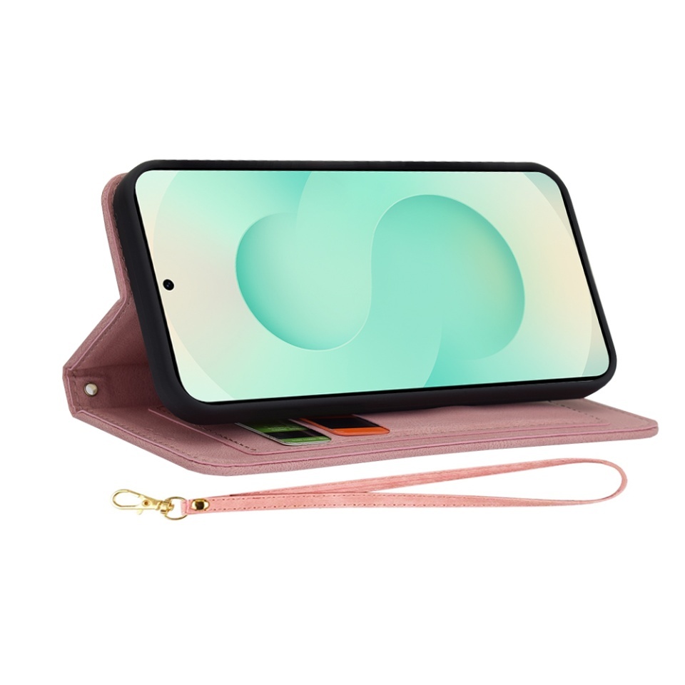Husa pentru Samsung Galaxy S25 Plus, SKYDDAR INNOVATION, Flipcraft din Piele Ecologică, Stand Integrat, Buzunare pentru Carduri, set cu sticker, Roz - 3 | YEO