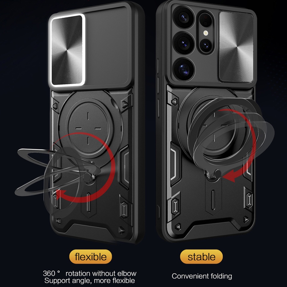 Husa pentru Samsung Galaxy S25 Ultra, cu inel magnetic si suport ajustabil, protectie completa camera, SKDR SafeCover - Negru - 3 | YEO