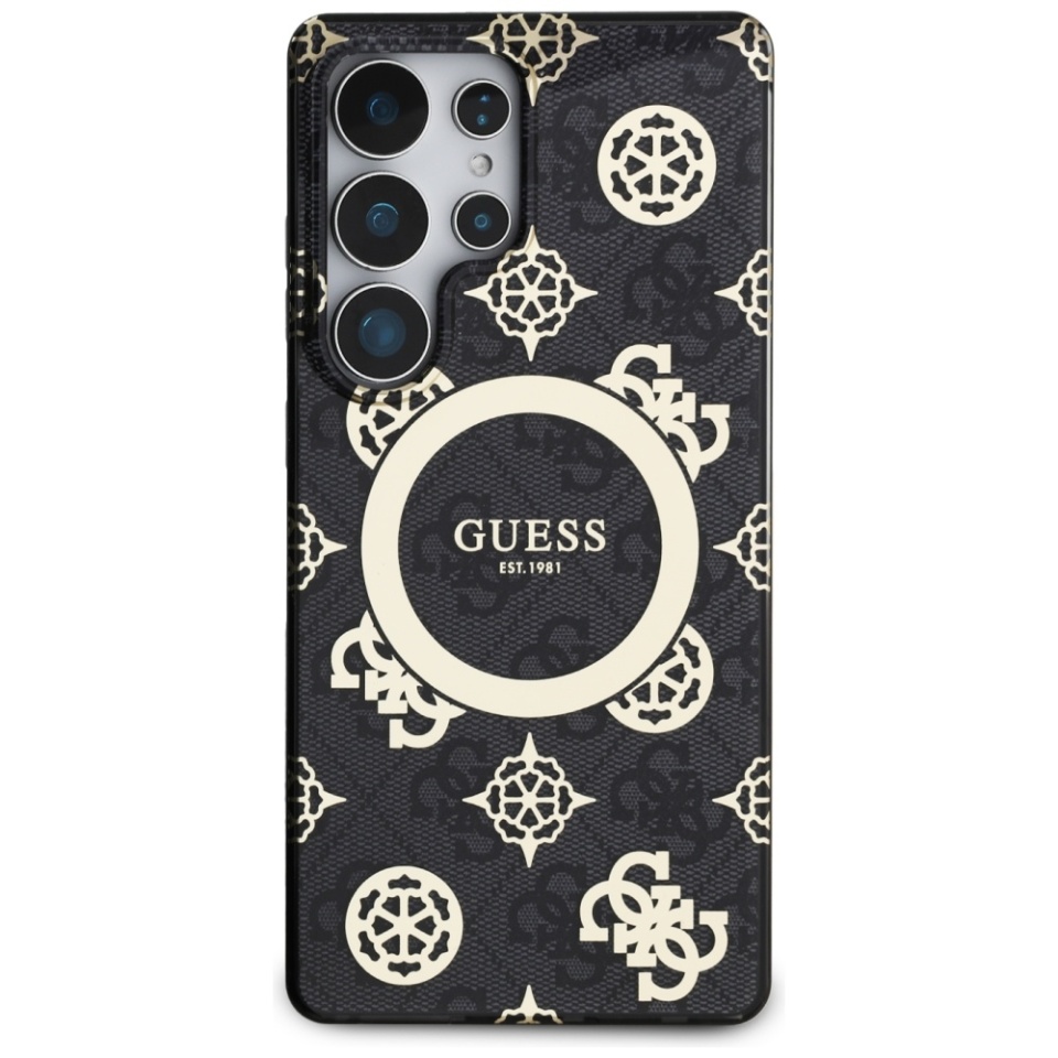 Husa pentru Samsung Galaxy S25 Ultra, Guess MagSafe Denim Pattern, Compatibila, Cadru Silicon, Logo Auriu, Design Slim, Negru - 1 | YEO