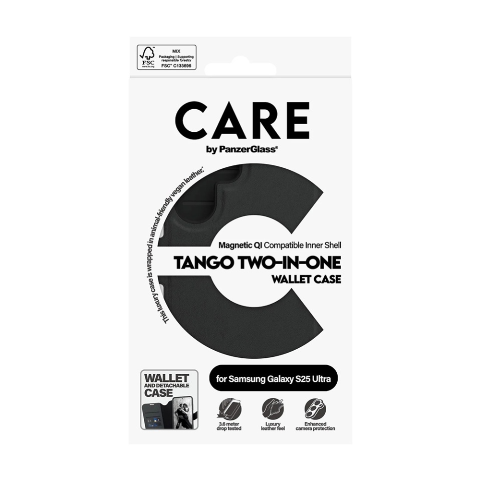 Husa pentru Samsung Galaxy S25 Ultra, PanzerGlass, CARE Feature Case Tango Two-in-One Wallet, Tip Carte Detasabila 2in1 cu Portofel si Prindere Magnetica, Piele Ecologica, Antisoc, Negru - 7