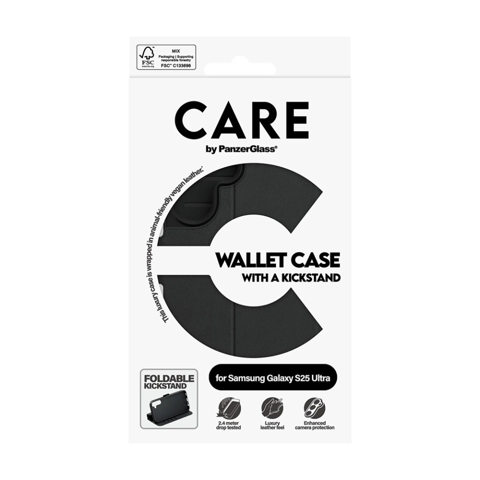 Husa pentru Samsung Galaxy S25 Ultra, PanzerGlass, CARE Feature Kickstand Wallet Case, Tip Carte cu Inchidere Magnetica, Suport Stand si Slot Card Protectie 360°, Testata la Socuri, Negru - 5