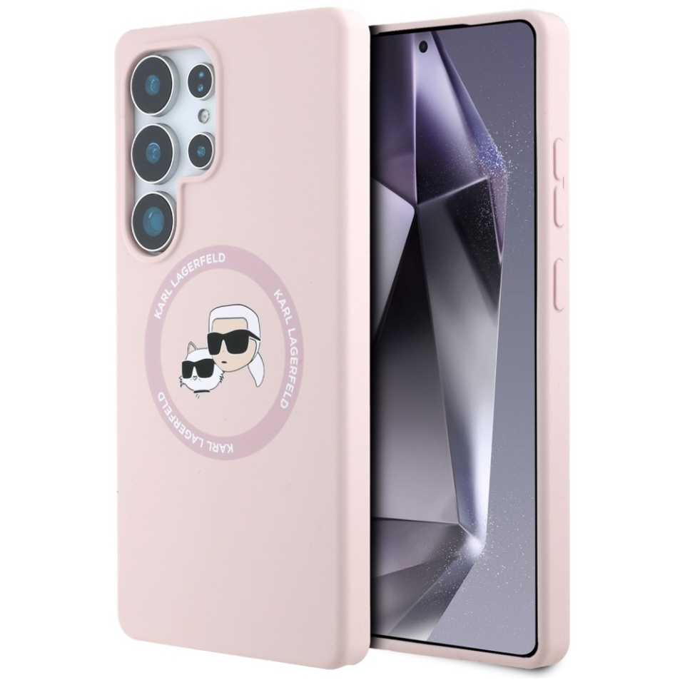Husa pentru Samsung Galaxy S25 Ultra, Silicone Double Heads MagSafe, Karl Lagerfeld, Roz
