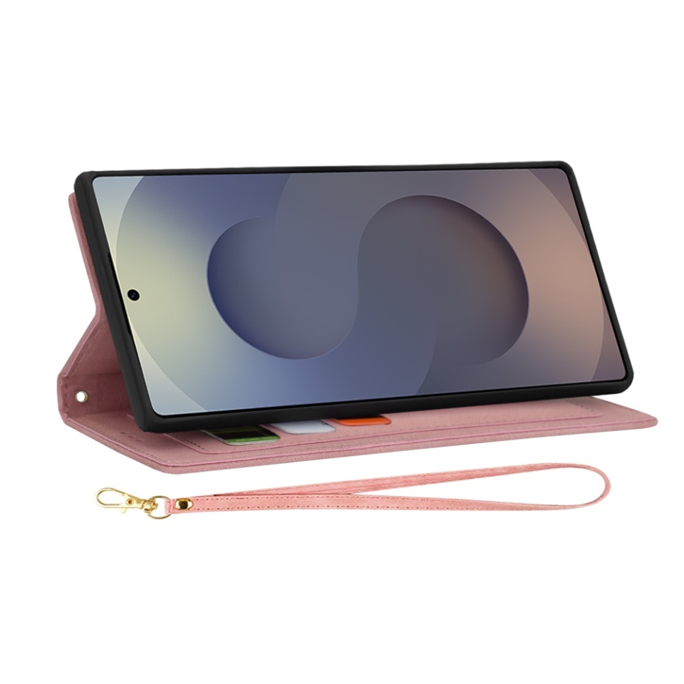 Husa pentru Samsung Galaxy S25 Ultra, SKYDDAR INNOVATION, Flipcraft din Piele Ecologică, Stand Integrat, Buzunare pentru Carduri, set cu sticker, Roz - 3 | YEO