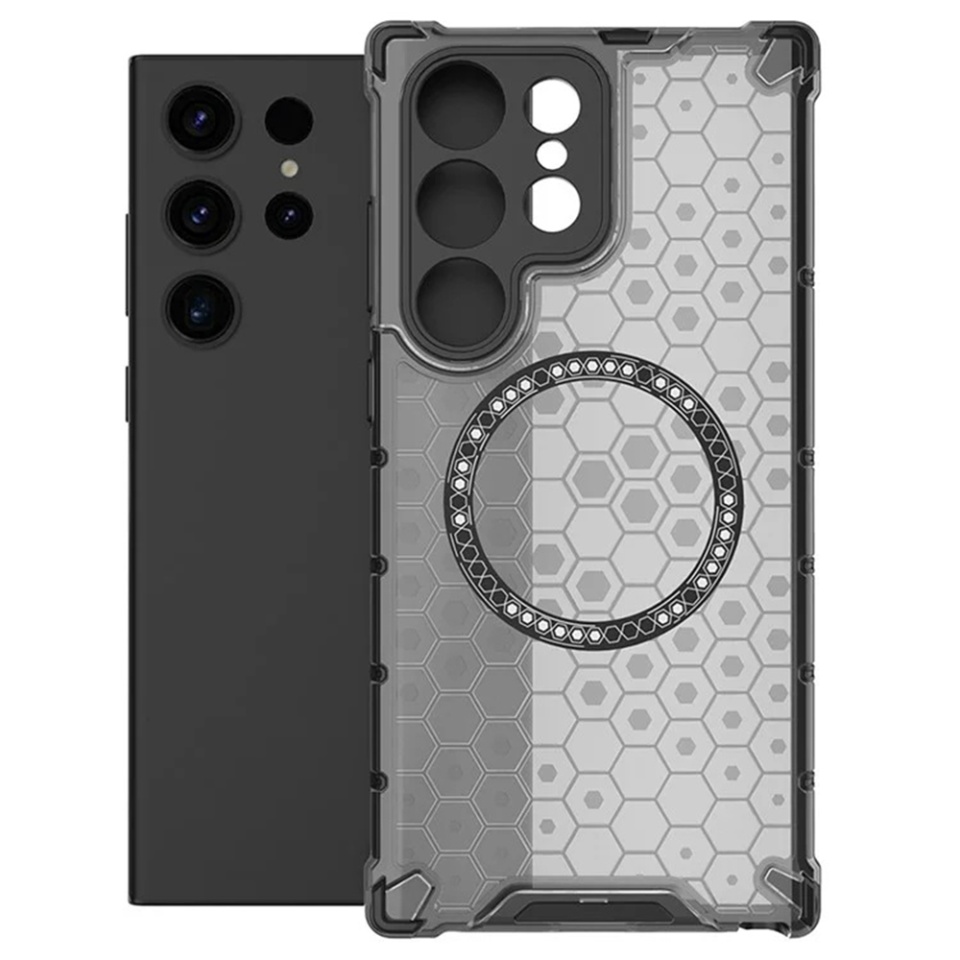 Husa pentru Samsung Galaxy S25 Ultra, SKYDDAR INNOVATION, HoneyComb Shield MagSafe, Negru, set cu sticker - 1 | YEO