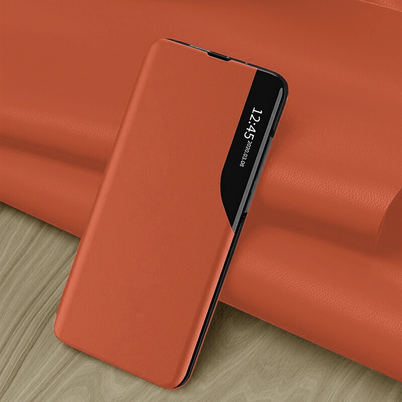 Husa pentru Samsung Galaxy S25 Ultra tip carte, Skyddar Eco View Leather - Portocaliu - 3 | YEO