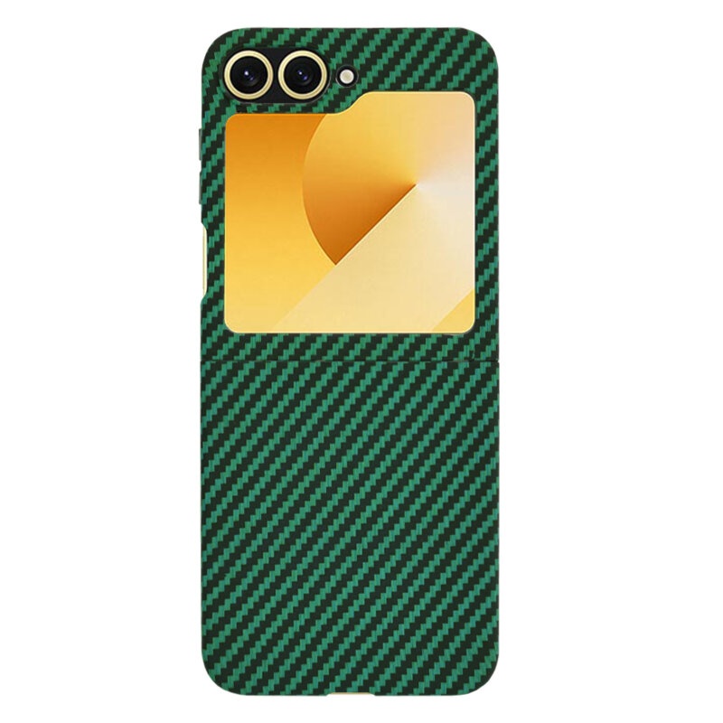 Husa pentru Samsung Galaxy Z Flip6, Finisaj Premium cu Textura de Carbon, Design Elegant, SKDR CarbonFlex - Verde - 2 | YEO