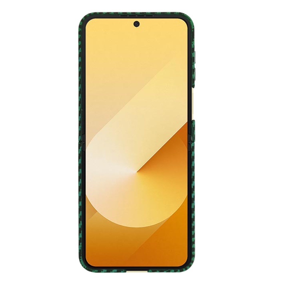 Husa pentru Samsung Galaxy Z Flip6 / Galaxy Z Flip7 FE, SKYDDAR INNOVATION, textura carbon, Carbonite FiberShell, set cu sticker, Verde, - 1 | YEO