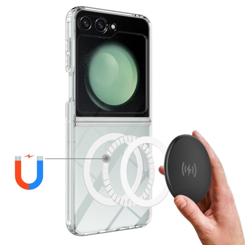 Husa pentru Samsung Galaxy Z Flip6, SKYDDAR INNOVATION, Shockproof MagSafe, Transparenta, set cu sticker - 3 | YEO