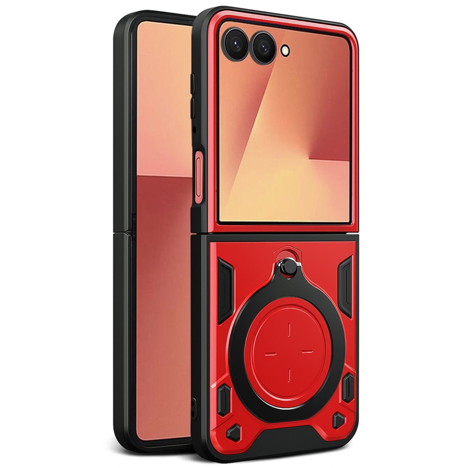 Husa pentru Samsung Galaxy Z Flip7, SKYDDAR INNOVATION, SafeCover, Inel Magnetic, Protectie Camera, Rosu, set cu sticker