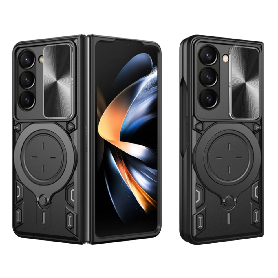 Husa pentru Samsung Galaxy Z Fold5, SKYDDAR INNOVATION, CamGuard Pro, Inel Magnetic, Protectie Camera, set cu sticker, Negru