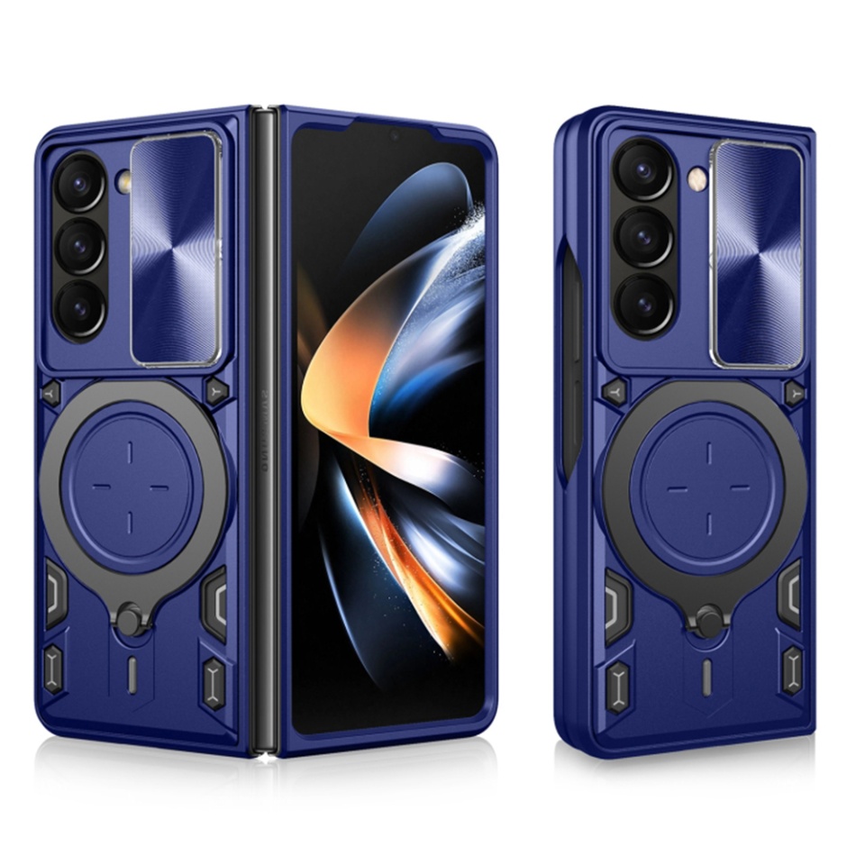 Husa pentru Samsung Galaxy Z Fold6, cu inel magnetic si suport ajustabil, protecție completa camera, SKDR SafeCover - Albastru
