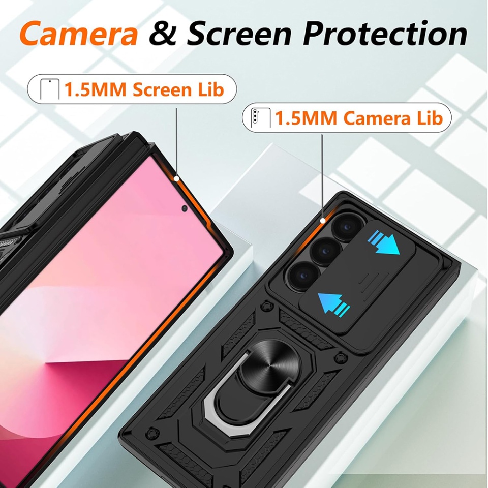 Husa pentru Samsung Galaxy Z Fold6, SKYDDAR INNOVATION, CamShield, Inel magnetic, set cu sticker, Negru - 3 | YEO