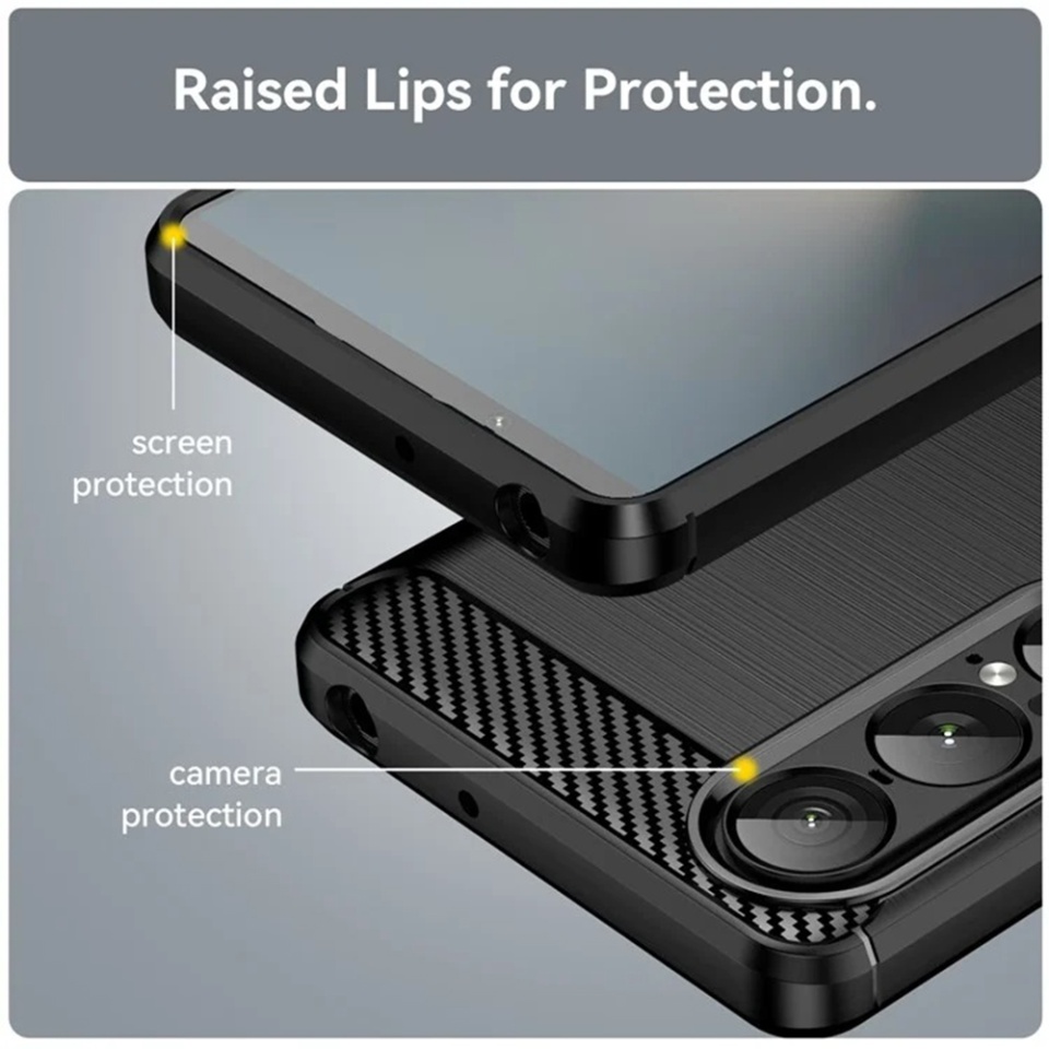 Husa pentru Sony Xperia 1 VII, SKYDDAR INNOVATION, Carbon Silicone, din Silicon Slim, cu textura Fibra Carbon, set cu sticker, Negru - 3 | YEO