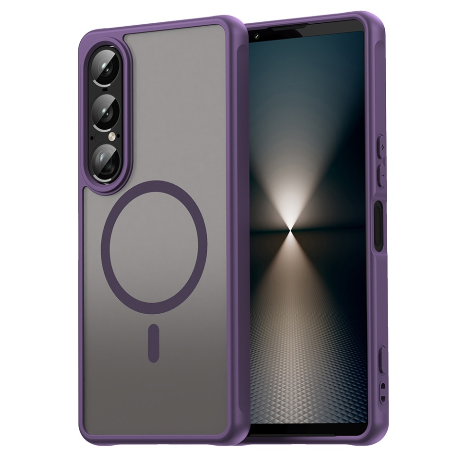 Husa pentru Sony Xperia 1 VII, SKYDDAR INNOVATION, HaloFrost MagSafe II, Antisoc, set cu sticker, Mov