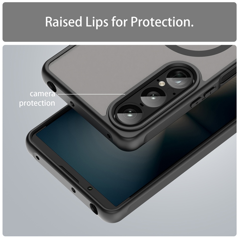 Husa pentru Sony Xperia 1 VII, SKYDDAR INNOVATION, HaloFrost MagSafe II, Antisoc, set cu sticker, Negru - 2 | YEO