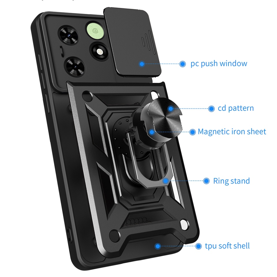 Husa pentru Tecno Spark Go 2024 / Spark 20 / Spark 20C cu inel magnetic si protectie camera Skyddar CamShield - Negru - 2 | YEO