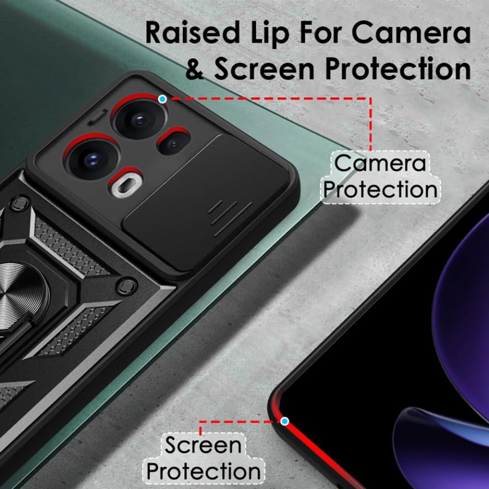 Husa pentru telefon, SKYDDAR INNOVATION, Oppo Reno13 Pro, CamShield, Antisoc, Inel Magentic, set cu sticker, Verde - 3 | YEO