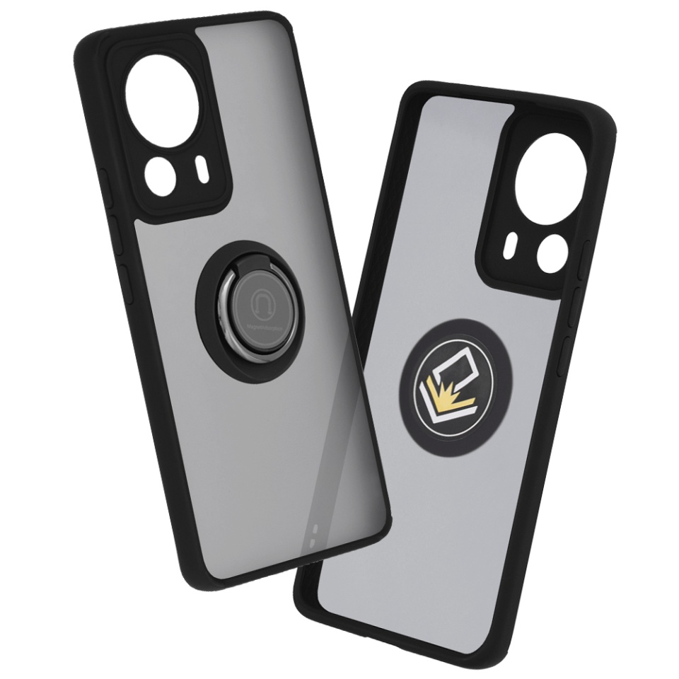 Husa pentru Xiaomi 13 Lite, SKYDDAR INNOVATION, Glinth cu Inel Rotativ 360° Magnetic, Negru, set cu sticker