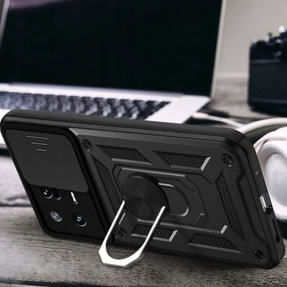 Husa pentru Xiaomi 13, SKYDDAR INNOVATION, CamShield, Inel magnetic, set cu sticker, Negru - 3 | YEO