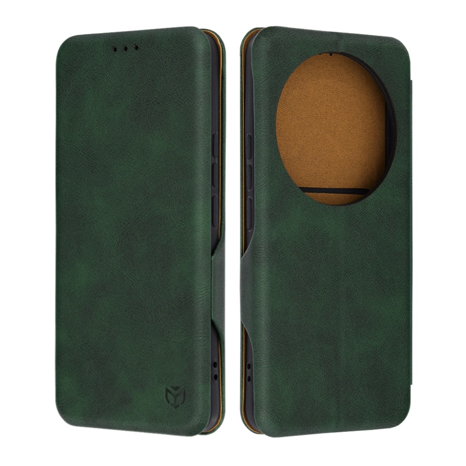 Husa pentru Xiaomi 14 Ultra, SKYDDAR INNOVATION, Safe Wallet tip carte din Piele Ecologica, Suport Carduri, Inchidere Magnetica, Verde, set cu sticker