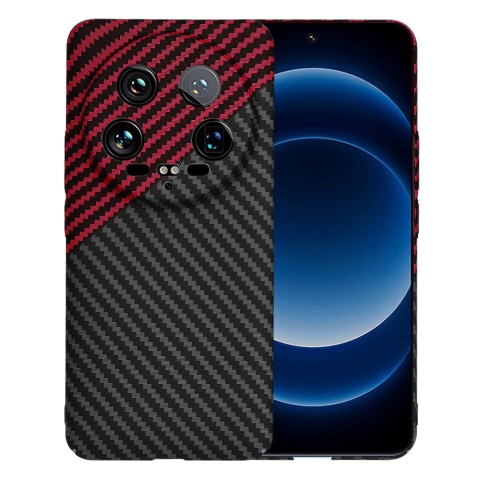 Husa pentru Xiaomi 14 Ultra, SKYDDAR INNOVATION, textura carbon, Carbonite FiberShell, set cu sticker, Rosu inchis,