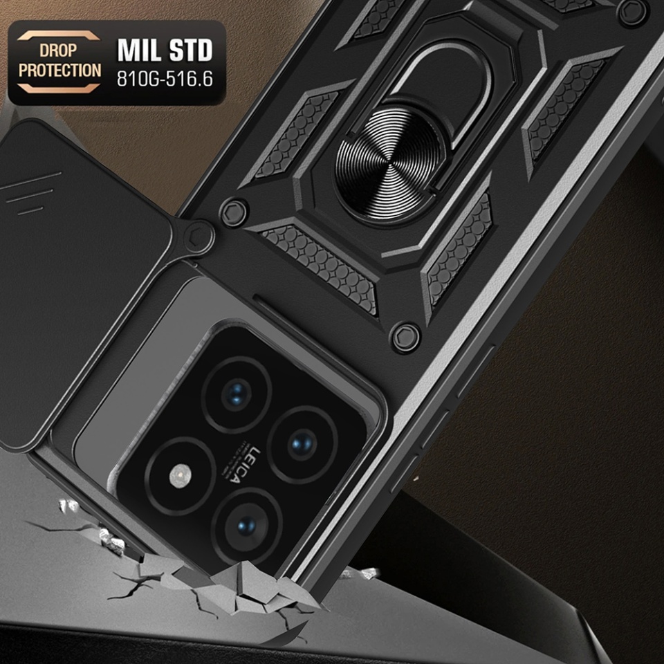 Husa pentru Xiaomi 14T Pro, SKYDDAR INNOVATION, CamShield, Inel magnetic, set cu sticker, Negru - 3 | YEO
