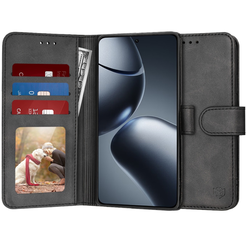 Husa pentru Xiaomi 14T Pro, SKYDDAR INNOVATION, Diary Book, tip carte, cu Portofel Interior, Antisoc, Negru, set cu sticker