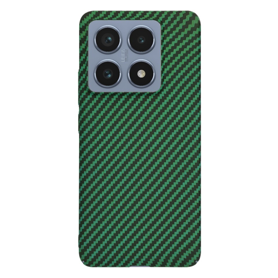 Husa pentru Xiaomi 14T Pro, SKYDDAR INNOVATION, textura carbon, Carbonite FiberShell, set cu sticker, Verde, - 2 | YEO