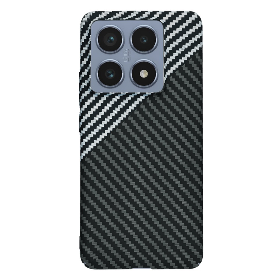 Husa pentru Xiaomi 14T Pro, SKYDDAR INNOVATION, textura carbon, Carbonite FiberShell, set cu sticker, Gri, - 2 | YEO